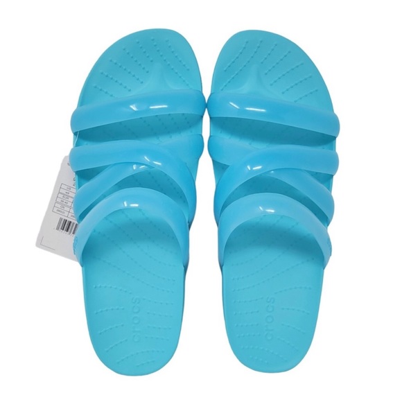 NWT CROCS Splash Shine Strappy Slide Sandals Aqua Blue - Picture 3 of 5